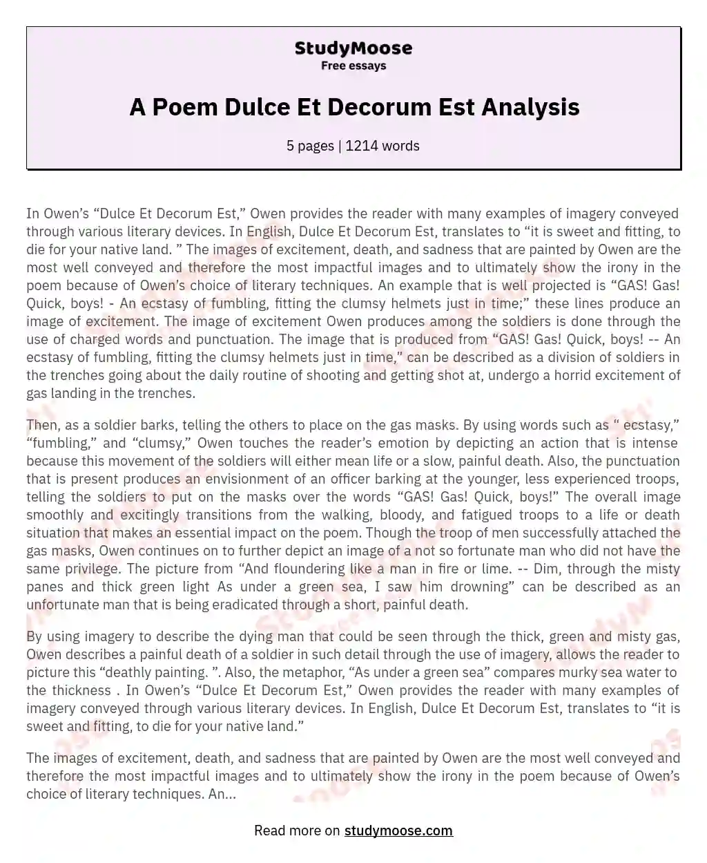A Poem Dulce Et Decorum Est Analysis essay