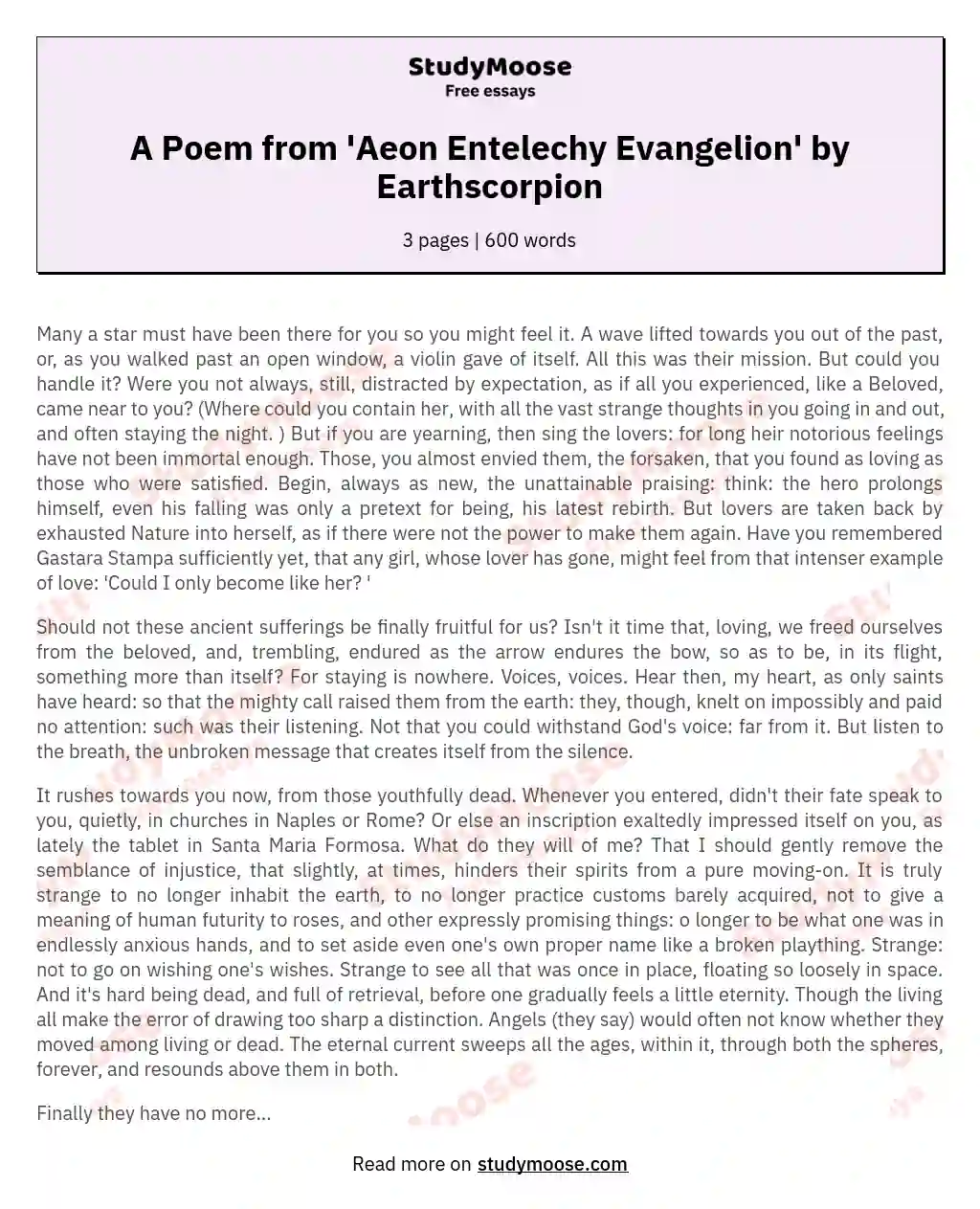 A Poem from 'Aeon Entelechy Evangelion' by Earthscorpion essay