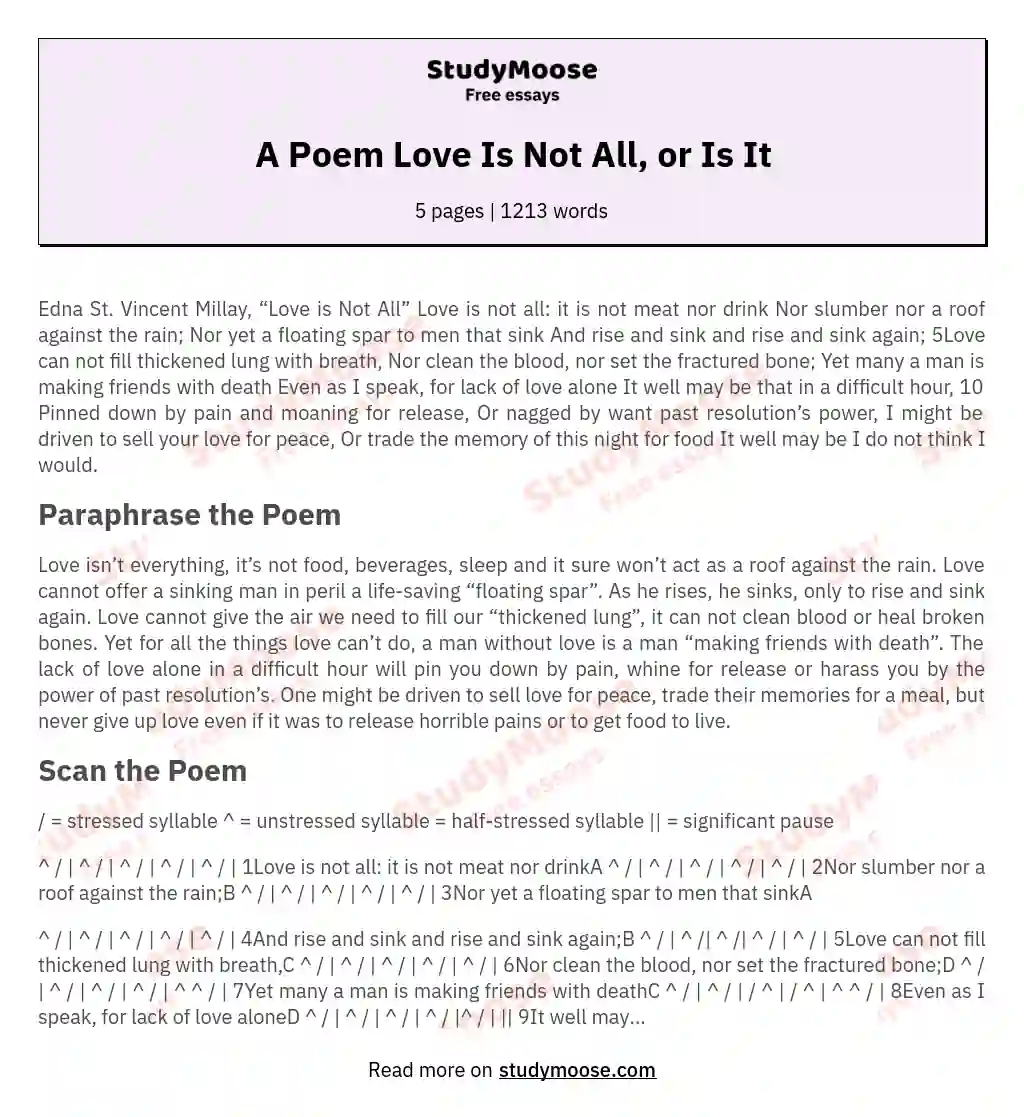 A Poem Love Is Not All, or Is It essay