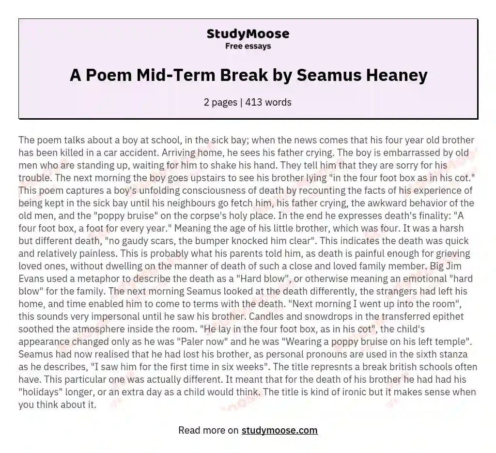 A Poem Mid-Term Break by Seamus Heaney essay
