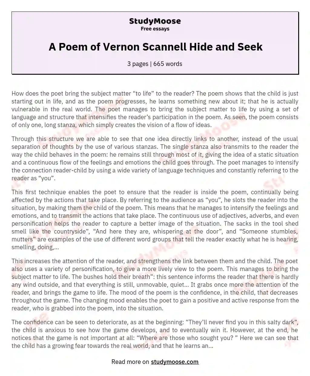 A Poem of Vernon Scannell Hide and Seek essay