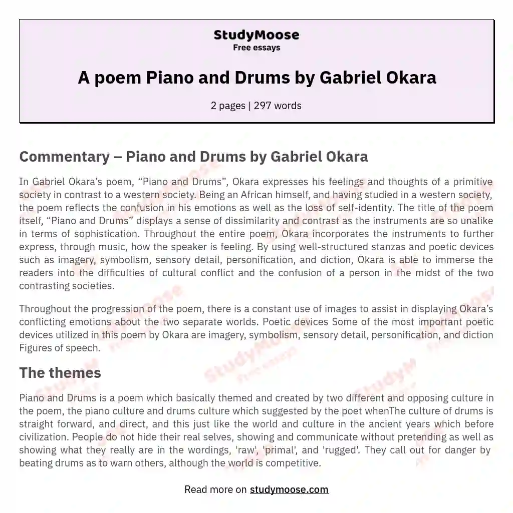 A poem Piano and Drums by Gabriel Okara essay