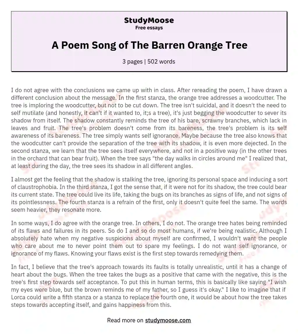 A Poem Song of The Barren Orange Tree