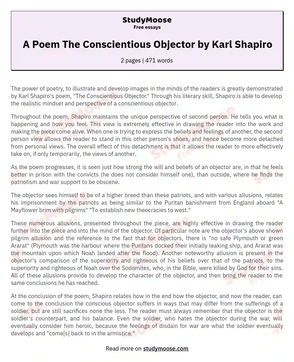 A Poem The Conscientious Objector by Karl Shapiro essay