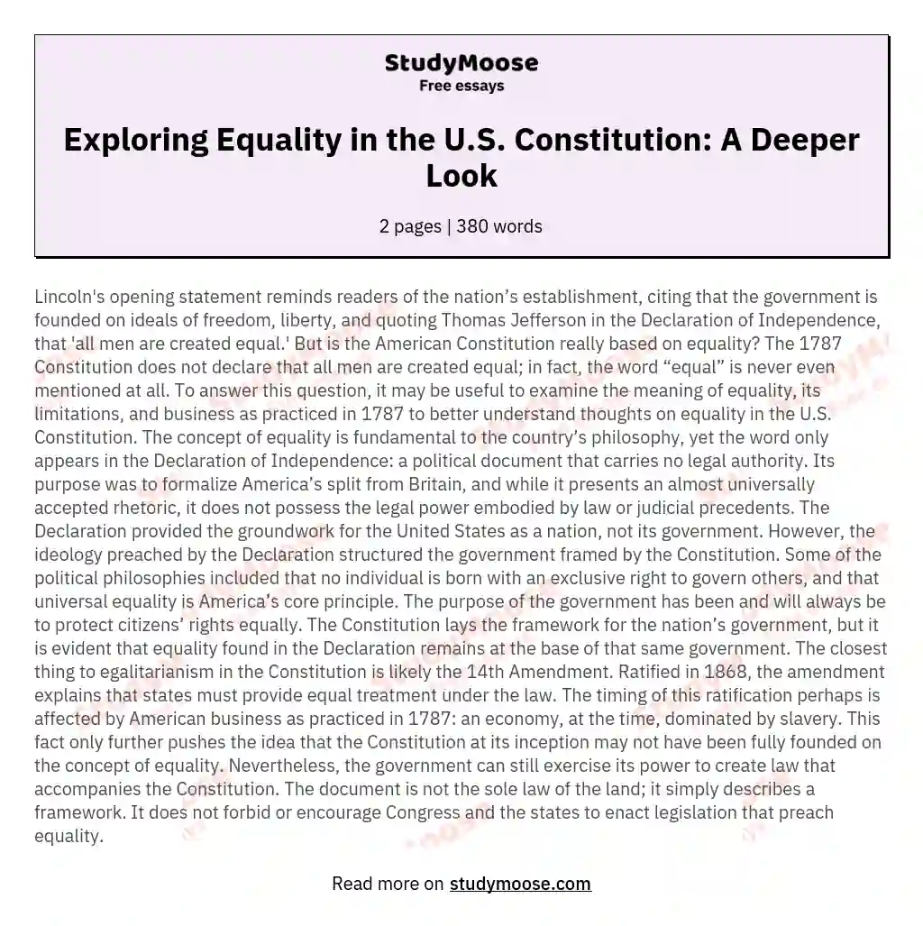 Exploring Equality in the U.S. Constitution: A Deeper Look essay
