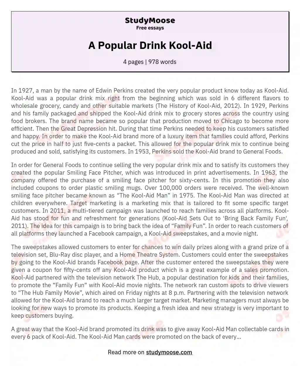 A Popular Drink Kool-Aid essay