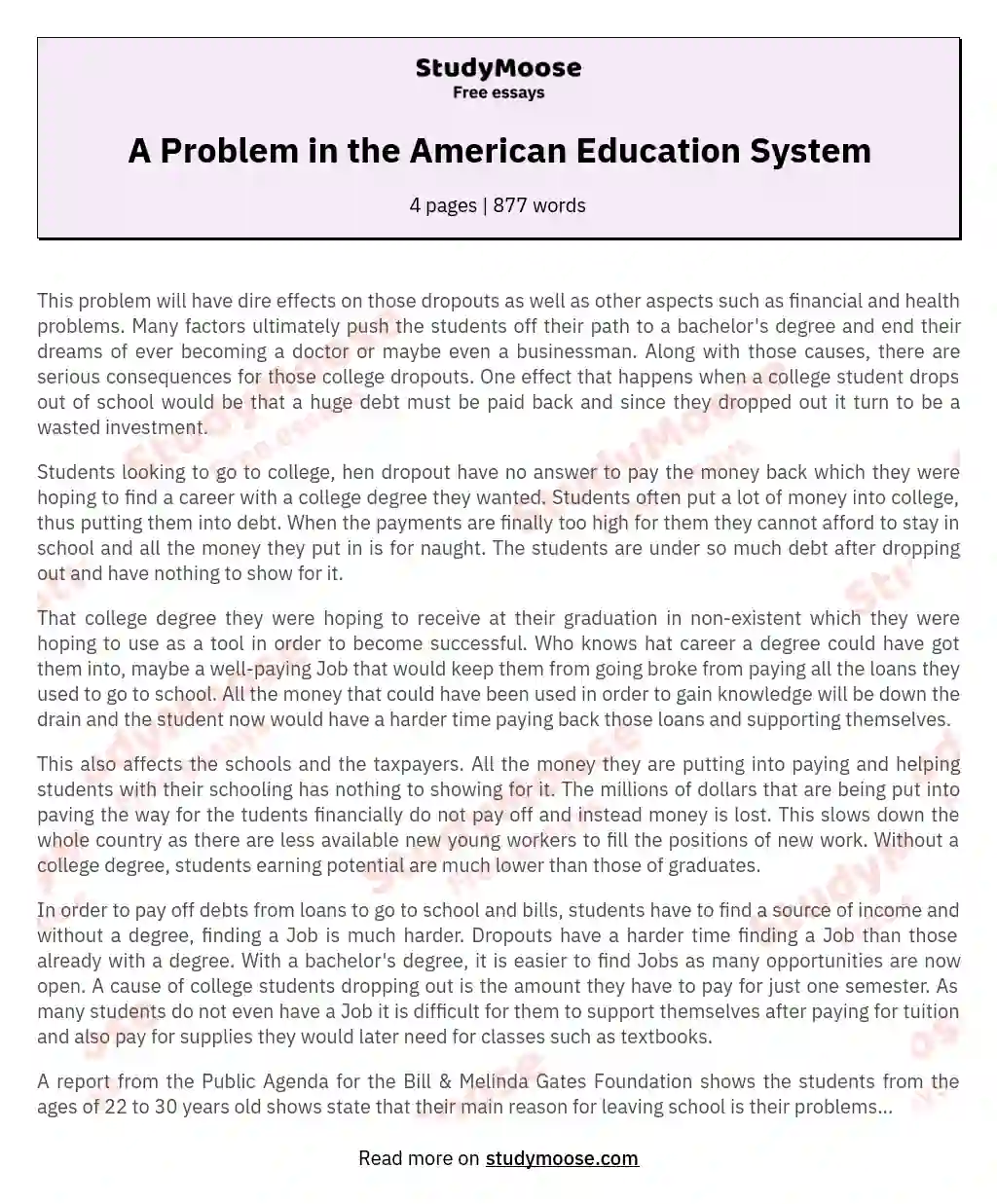 A Problem in the American Education System essay