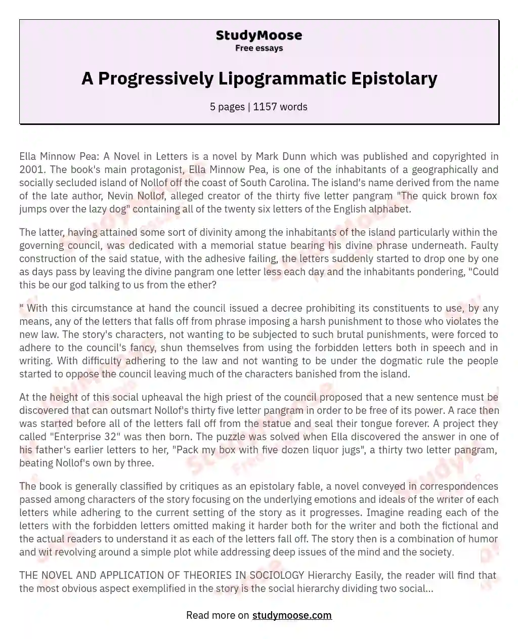 A Progressively Lipogrammatic Epistolary essay