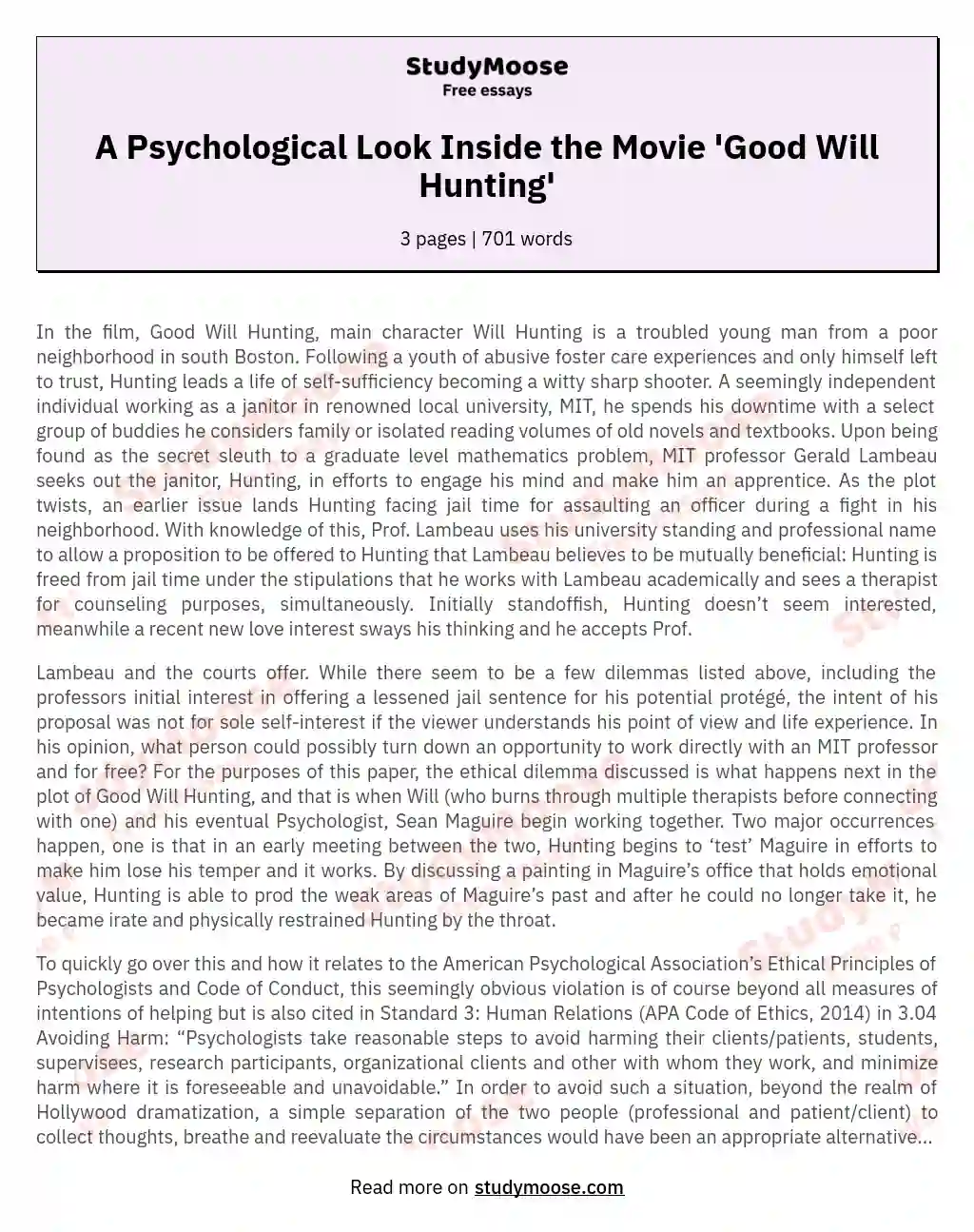 A Psychological Look Inside the Movie 'Good Will Hunting'