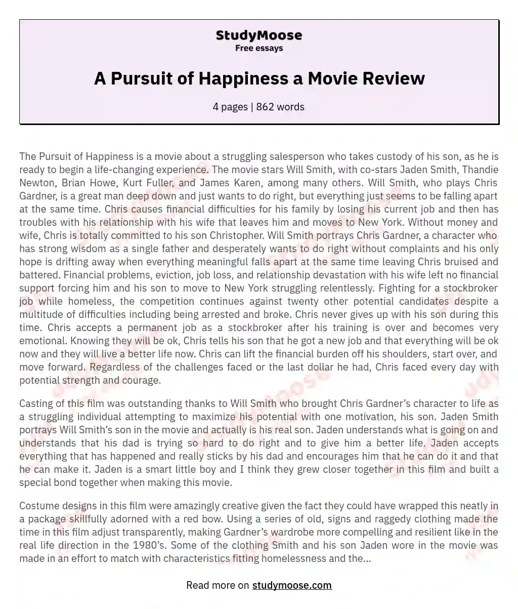A Pursuit of Happiness a Movie Review essay