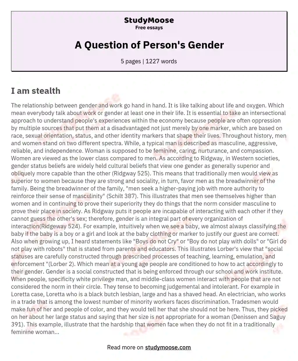 A Question of Person's Gender essay