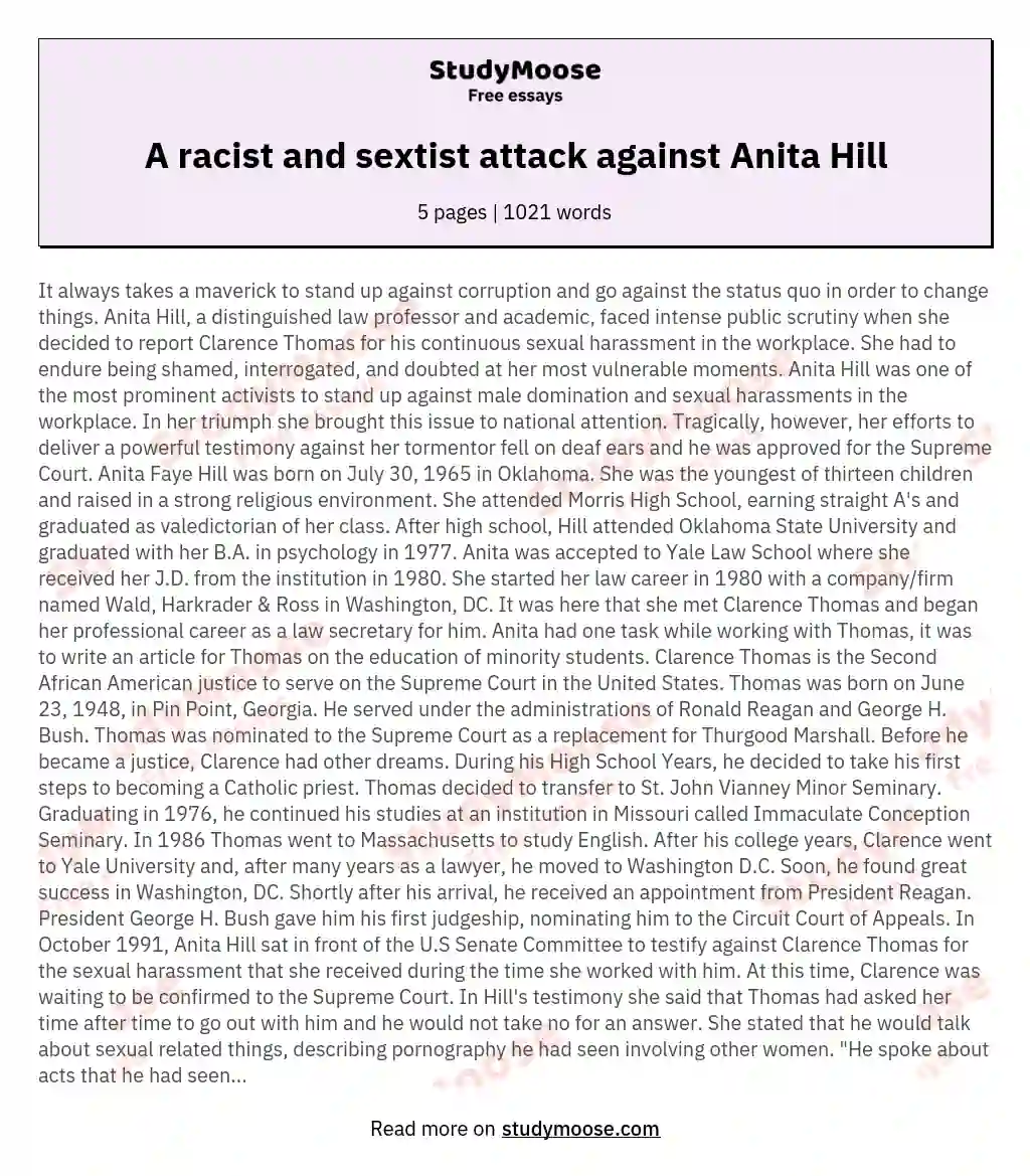 A racist and sextist attack against Anita Hill essay