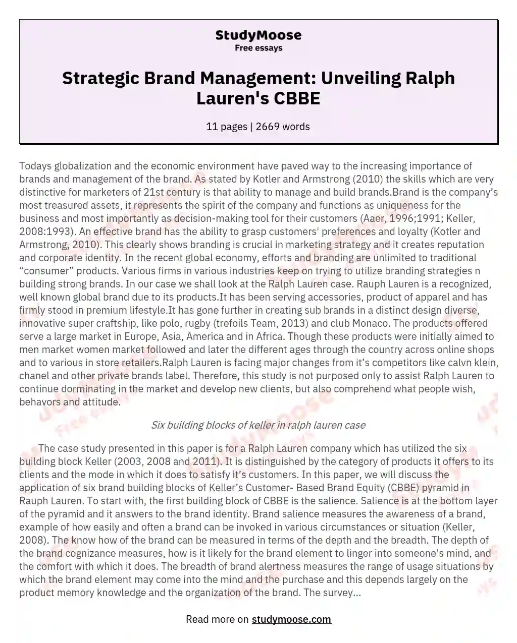 Strategic Brand Management: Unveiling Ralph Lauren's CBBE essay
