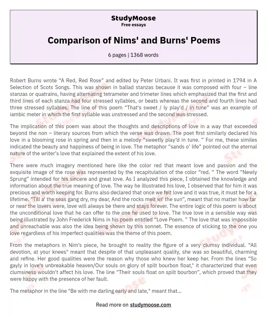 Comparison of Nims' and Burns' Poems essay