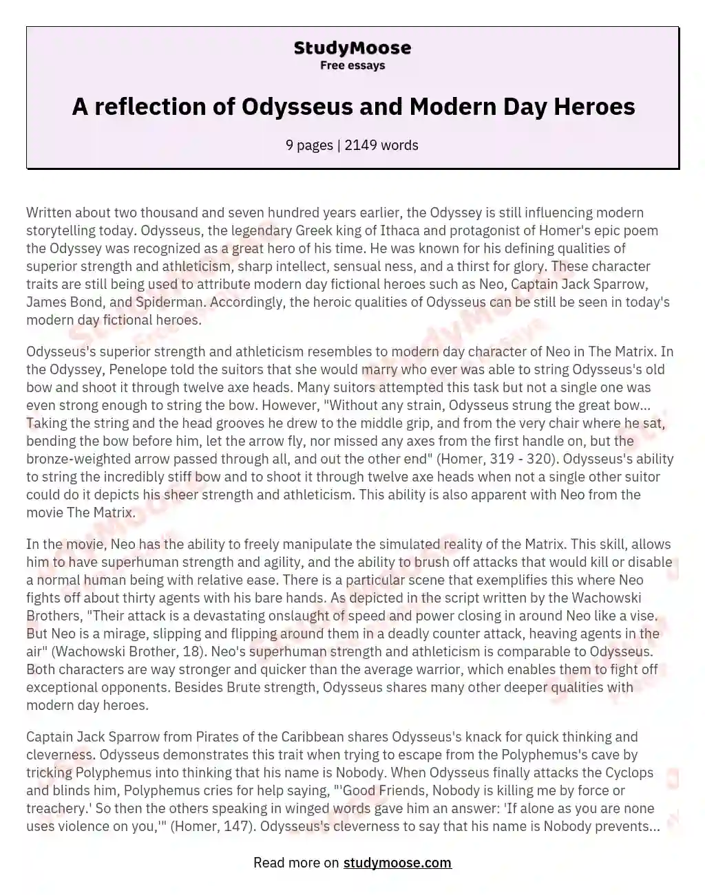 A reflection of Odysseus and Modern Day Heroes