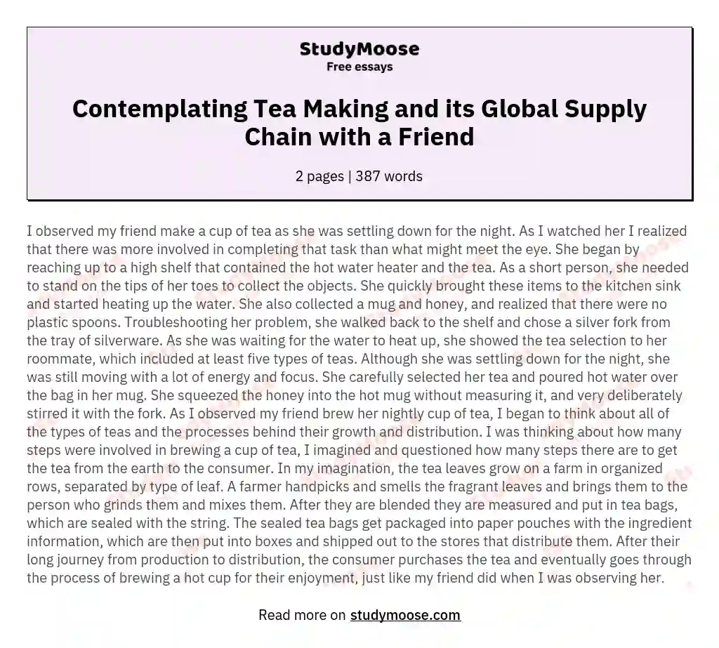 Contemplating Tea Making and its Global Supply Chain with a Friend essay