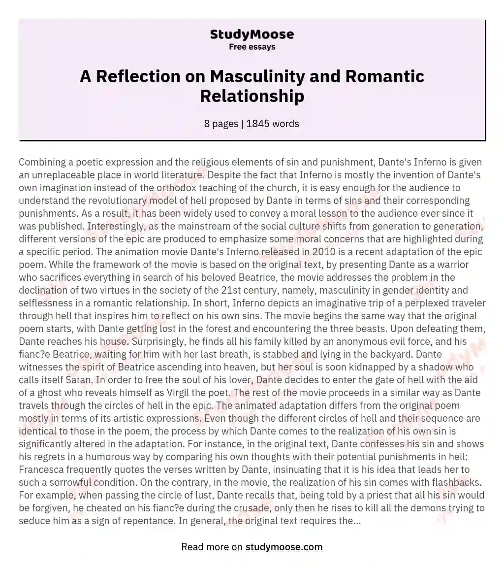 A Reflection on Masculinity and Romantic Relationship essay