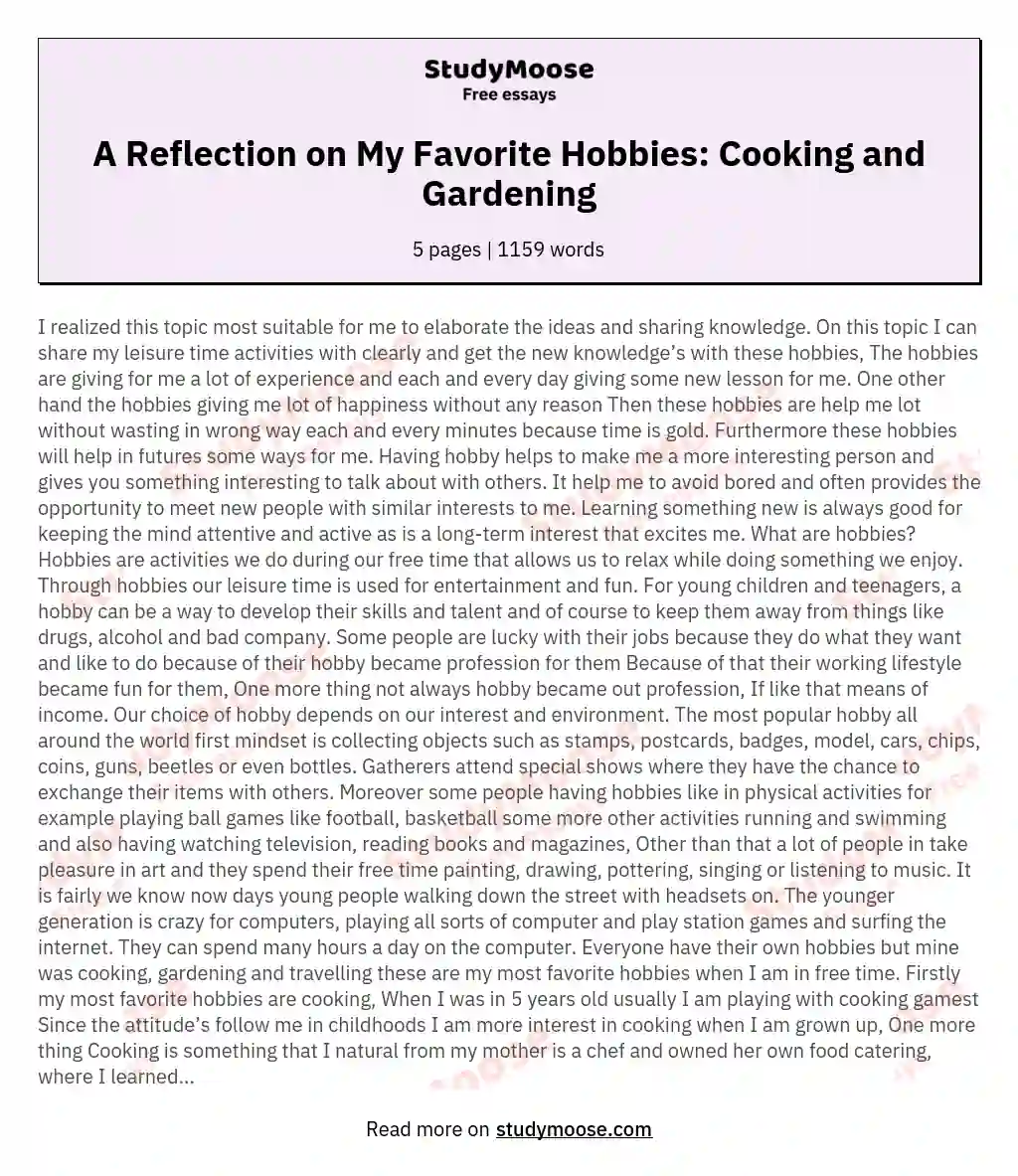 A Reflection on My Favorite Hobbies: Cooking and Gardening essay