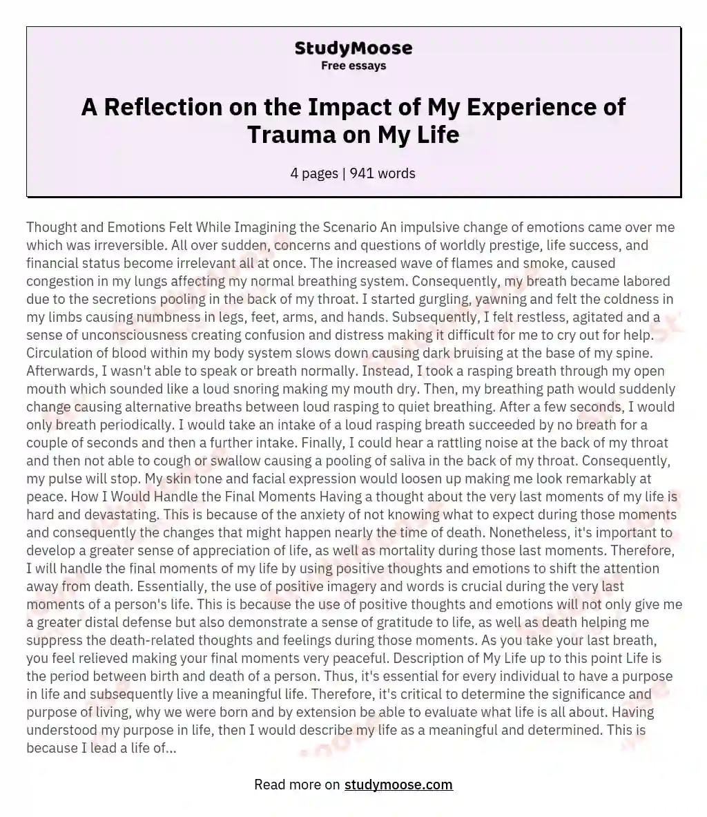 A Reflection on the Impact of My Experience of Trauma on My Life essay