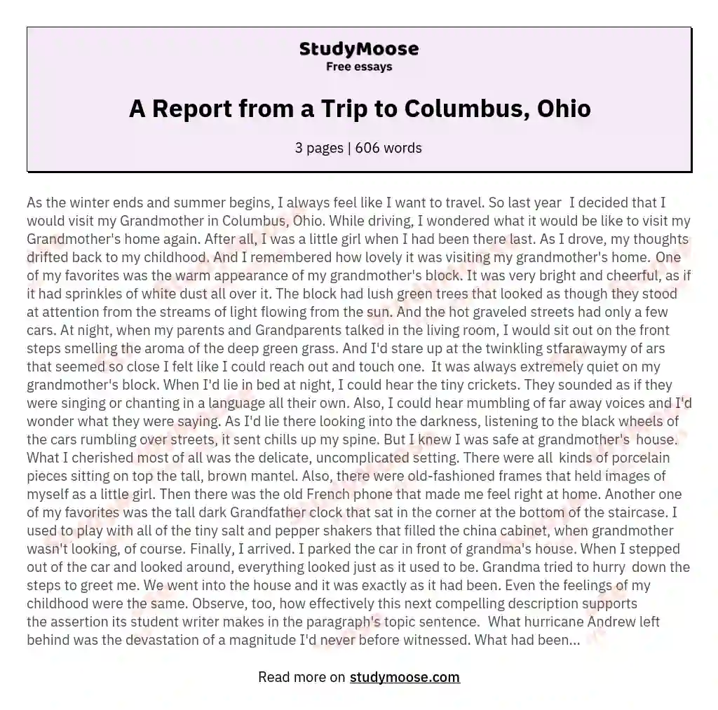 A Report from a Trip to Columbus, Ohio essay