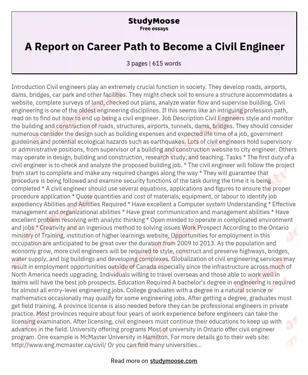 A Report on Career Path to Become a Civil Engineer