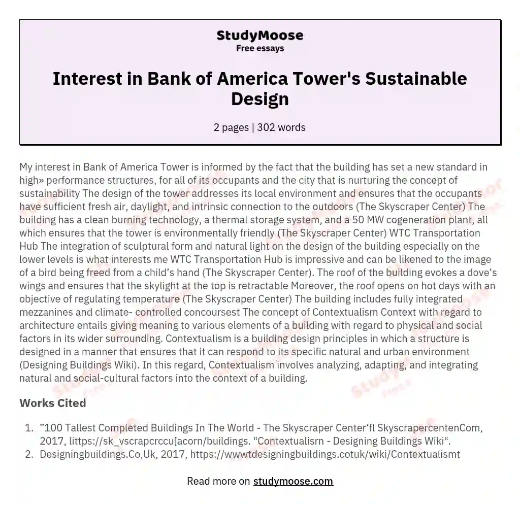 Interest in Bank of America Tower's Sustainable Design essay