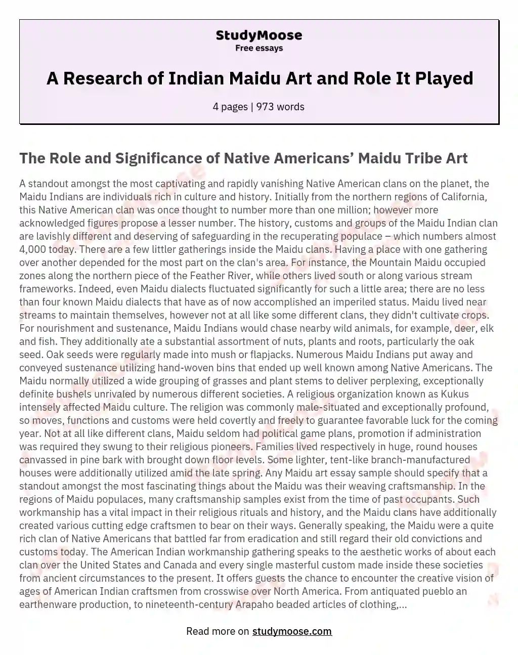 A Research of Indian Maidu Art and Role It Played essay