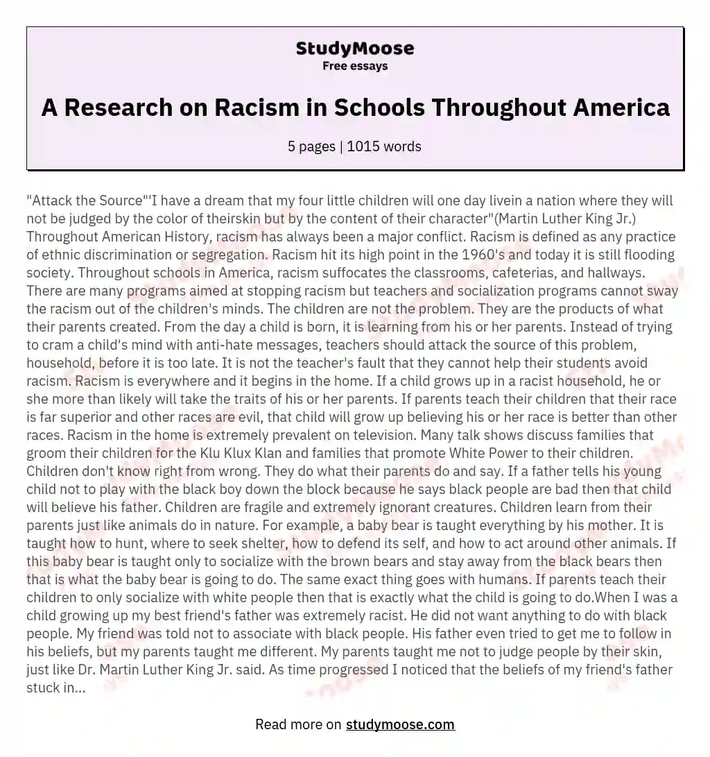 A Research on Racism in Schools Throughout America essay