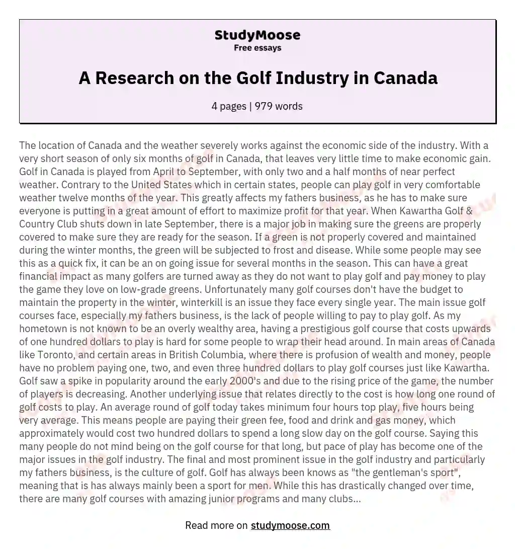 A Research on the Golf Industry in Canada essay