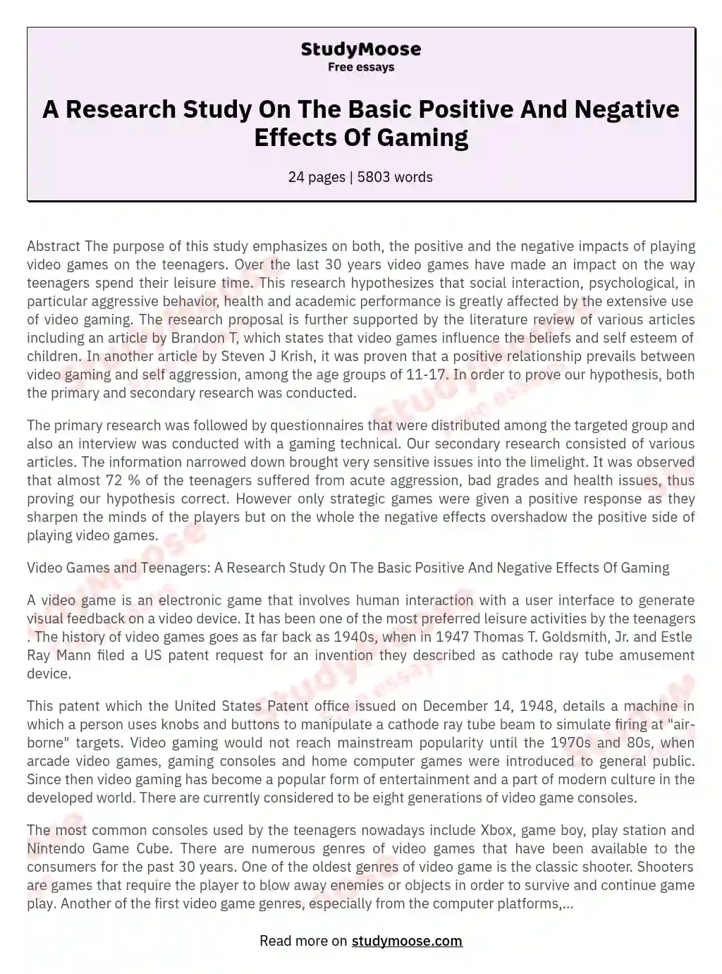 A Research Study On The Basic Positive And Negative Effects Of Gaming