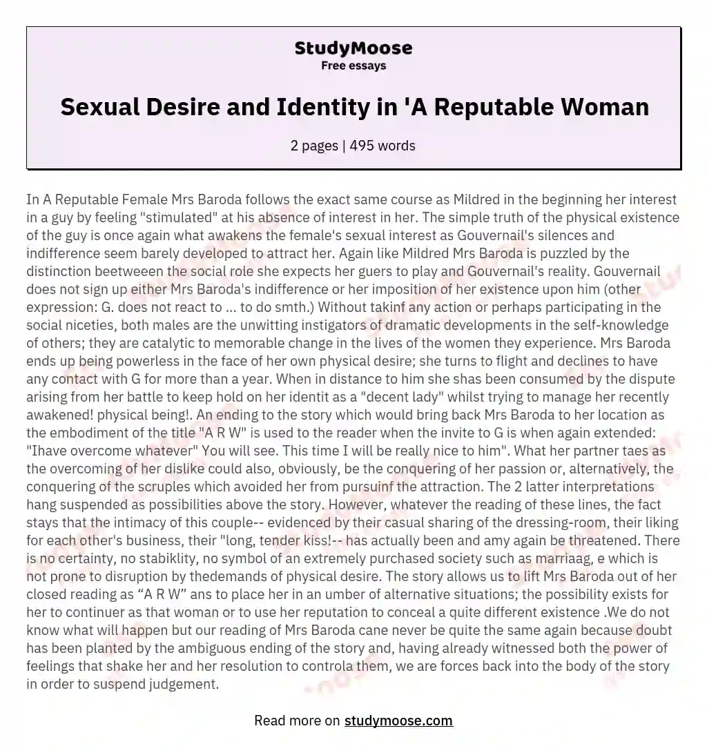 Sexual Desire and Identity in 'A Reputable Woman essay
