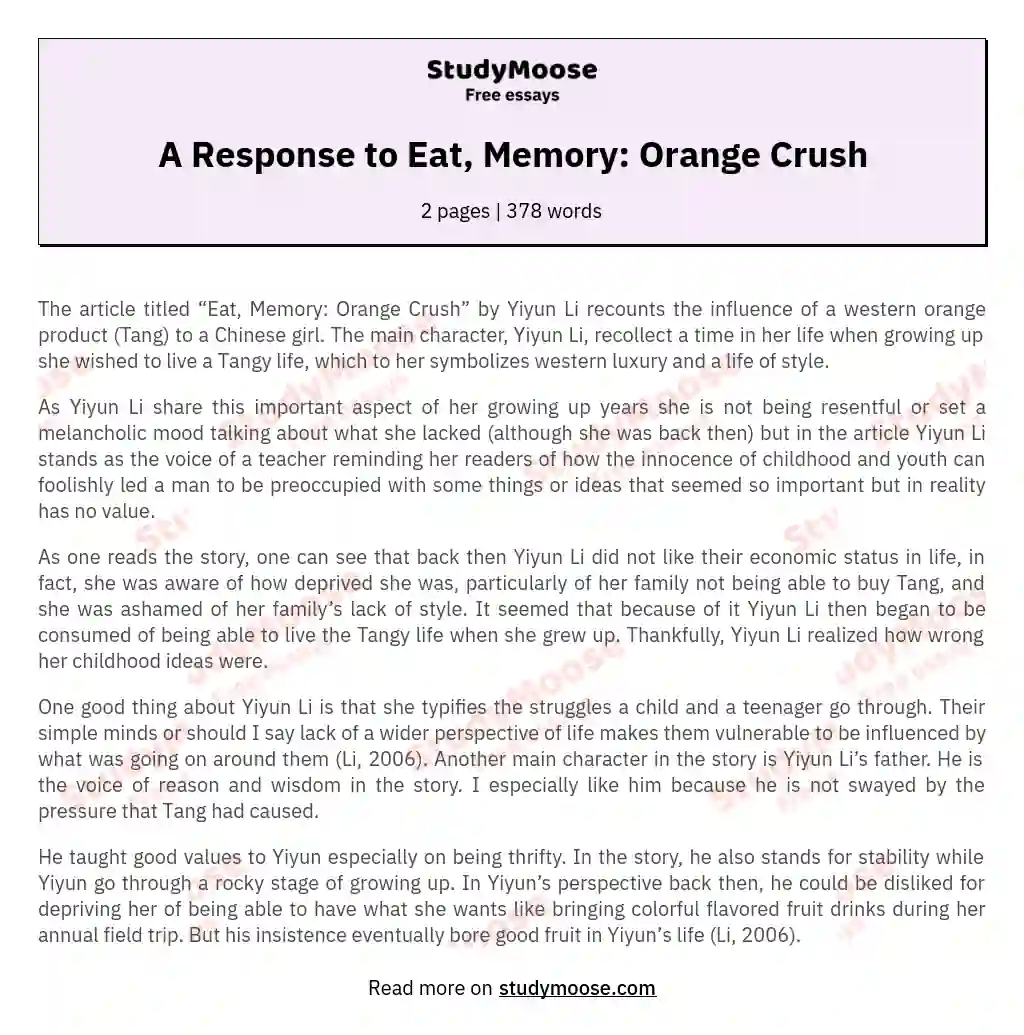 A Response to Eat, Memory: Orange Crush essay