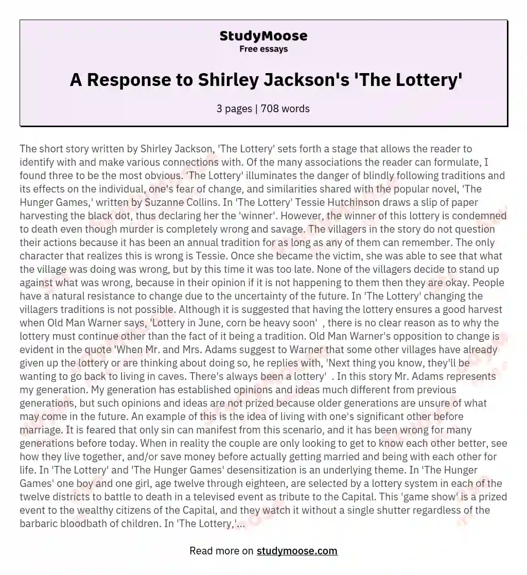  A Response to Shirley Jackson's 'The Lottery' essay