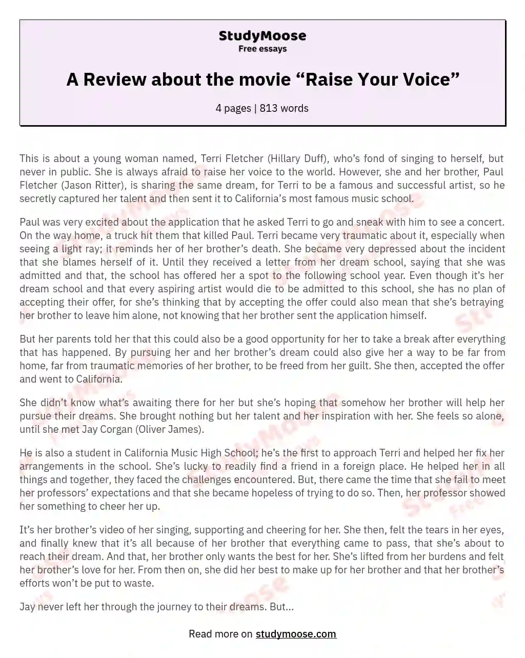 A Review about the movie “Raise Your Voice”