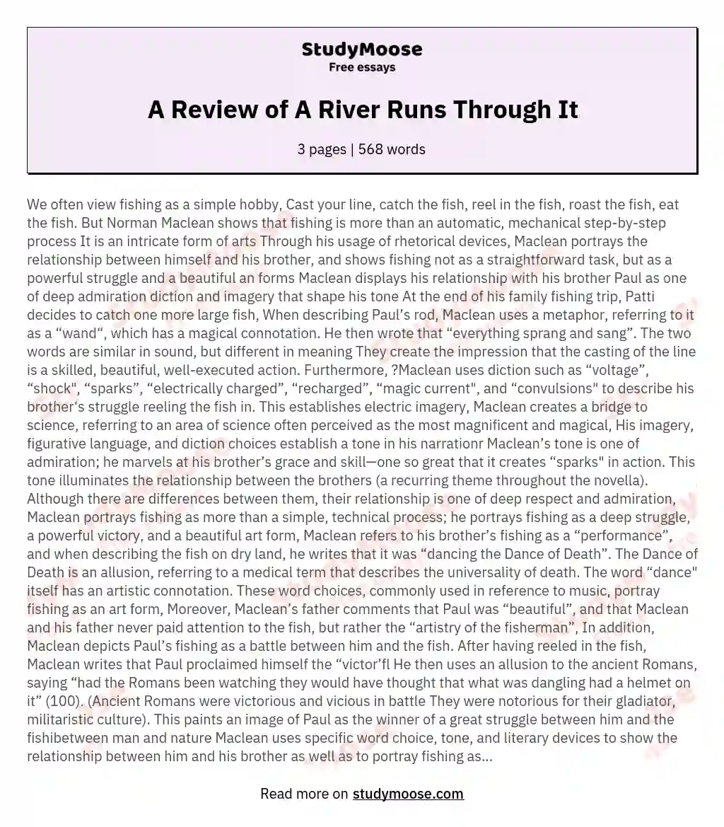 A Review of A River Runs Through It essay