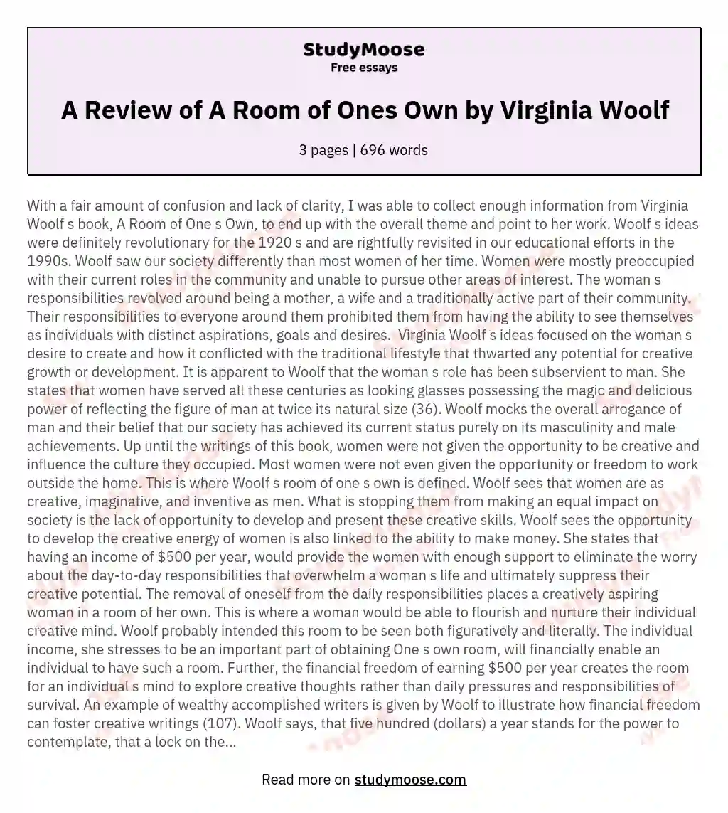 Unleashing Women's Creative Potential: Woolf's Vision essay
