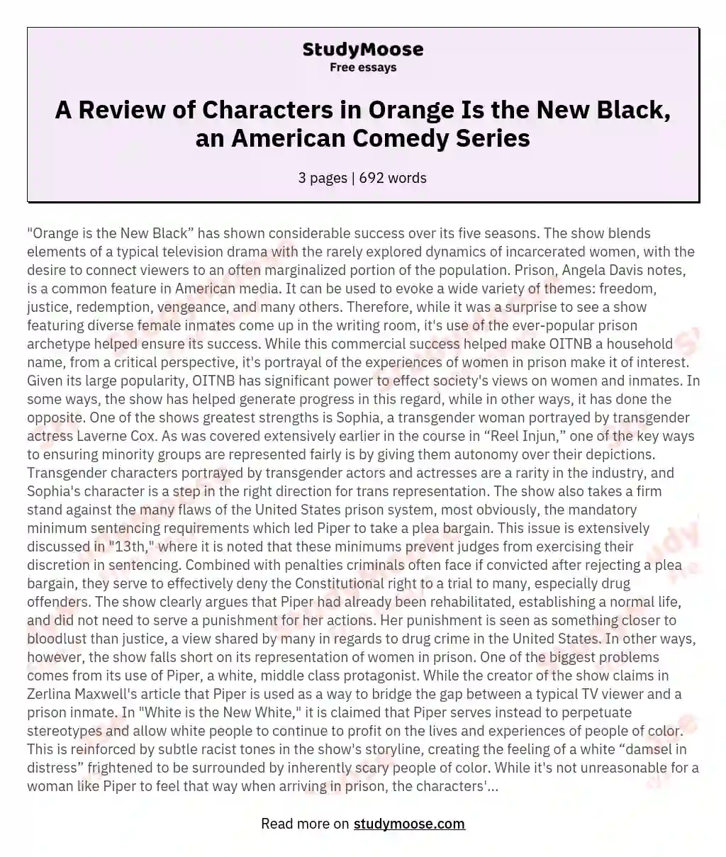 A Review of Characters in Orange Is the New Black, an American Comedy Series essay
