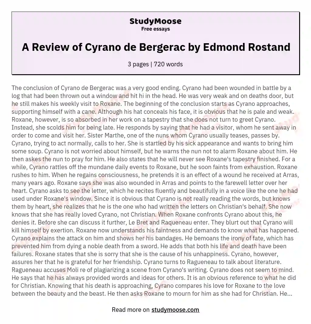 A Review of Cyrano de Bergerac by Edmond Rostand essay