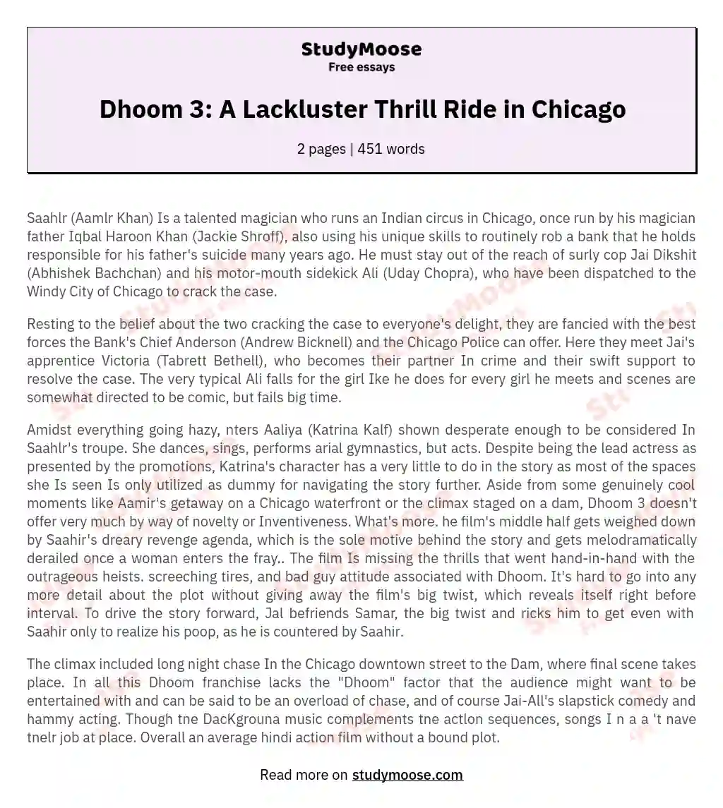Dhoom 3: A Lackluster Thrill Ride in Chicago essay