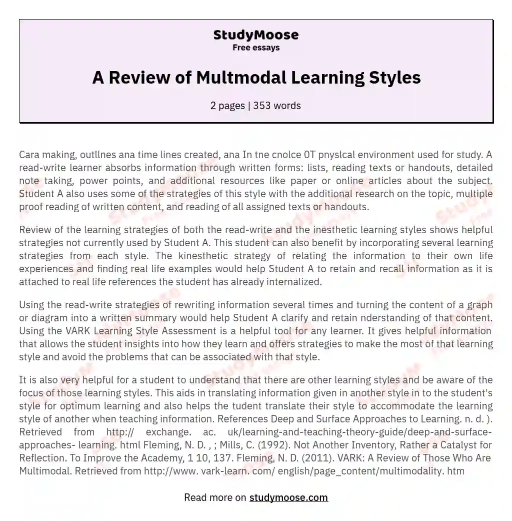 A Review of Multmodal Learning Styles