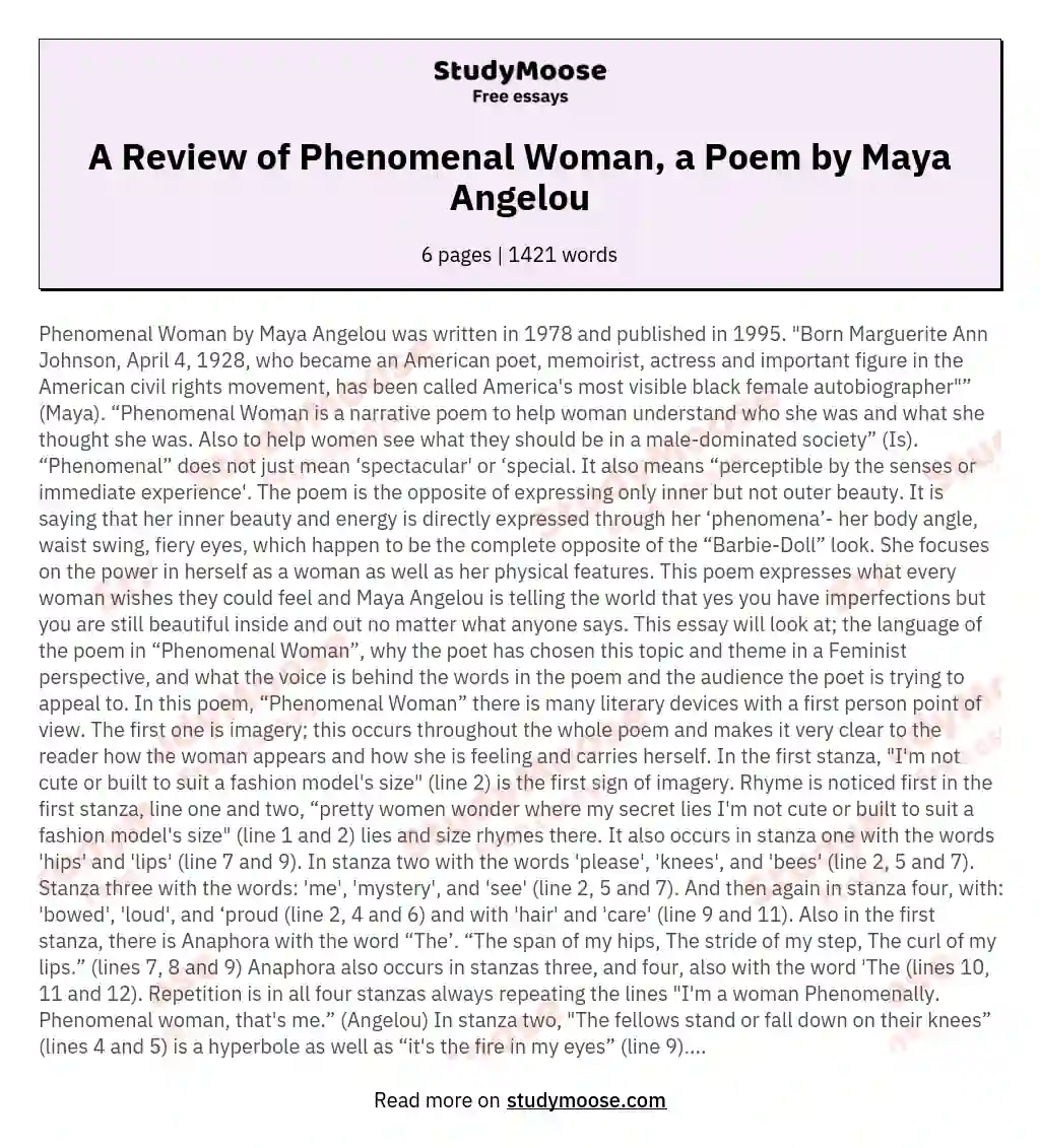 Feminist Narratives in Maya Angelou's "Phenomenal Woman" essay