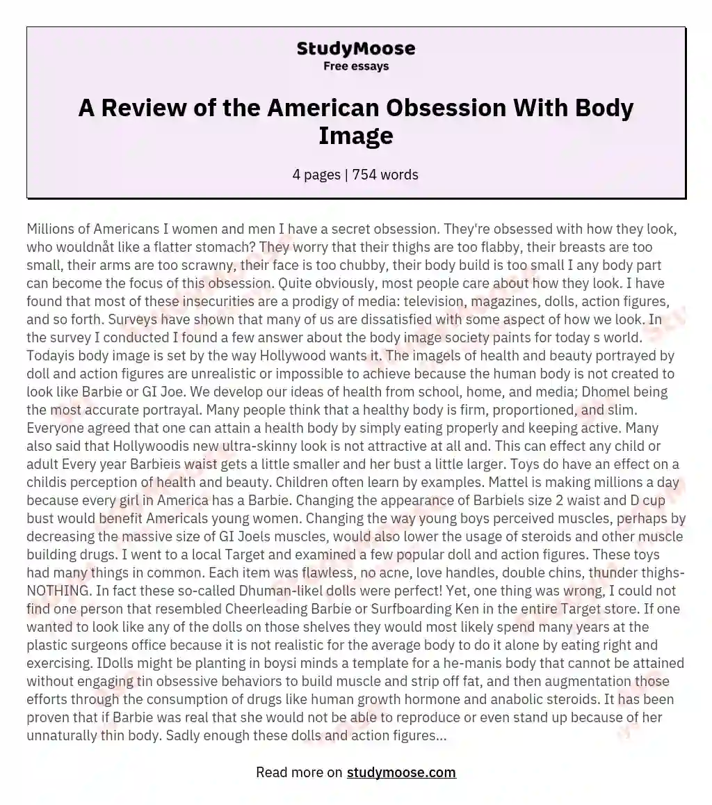 A Review of the American Obsession With Body Image essay