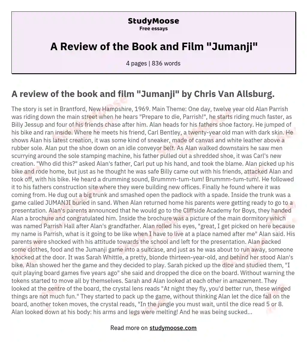 A Review of the Book and Film "Jumanji"
