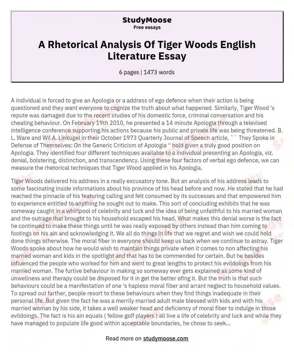 A Rhetorical Analysis Of Tiger Woods English Literature Essay