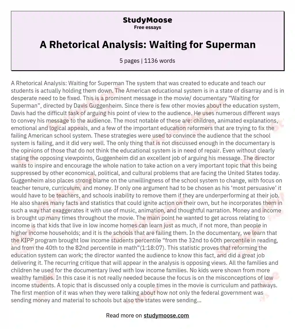 A Rhetorical Analysis: Waiting for Superman