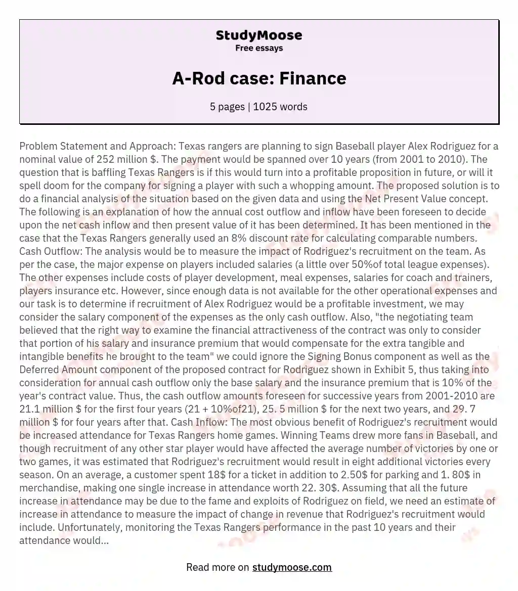 A-Rod case: Finance essay