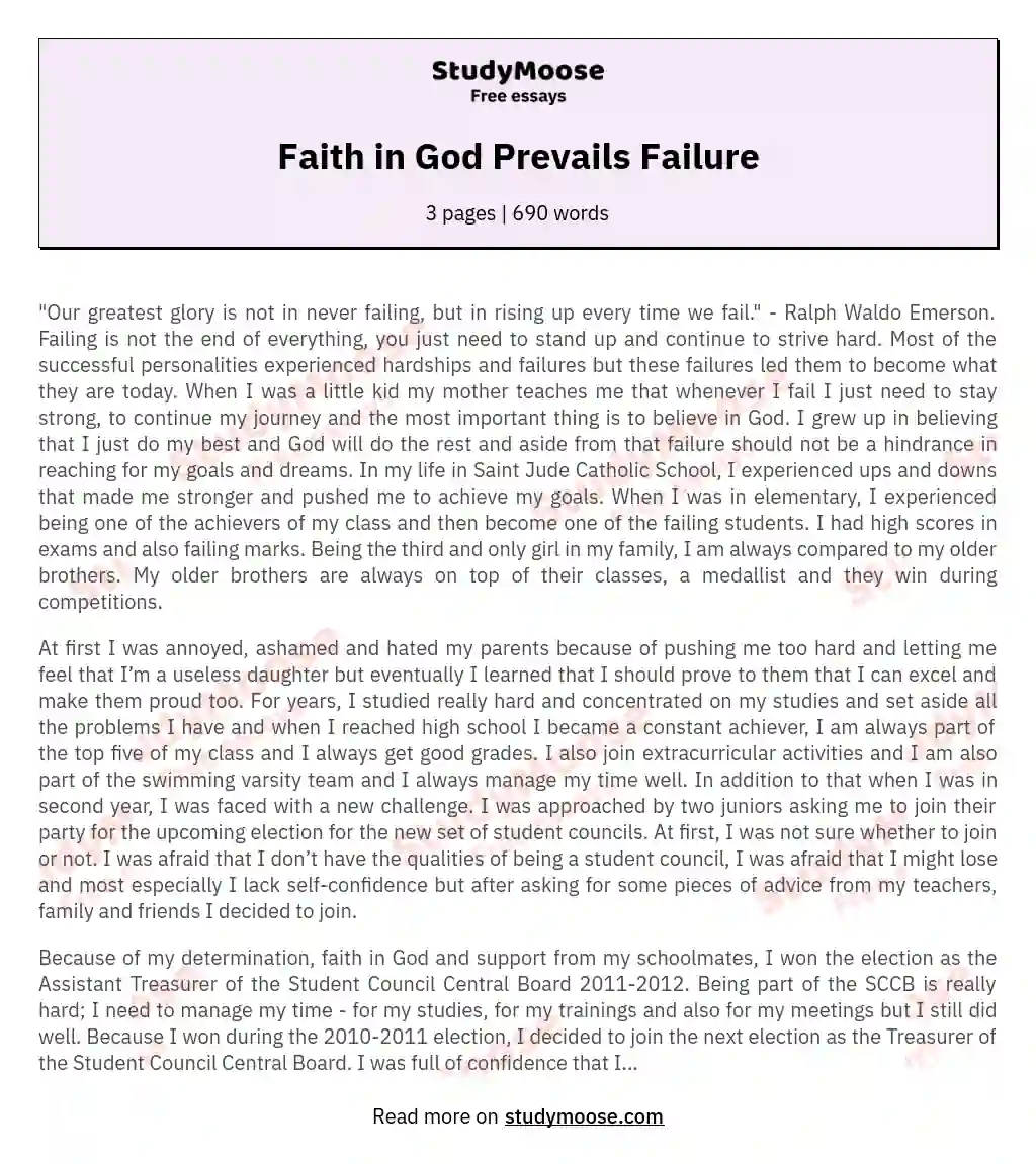 Faith in God Prevails Failure essay