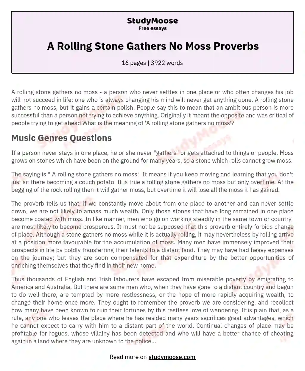A Rolling Stone Gathers No Moss Proverbs