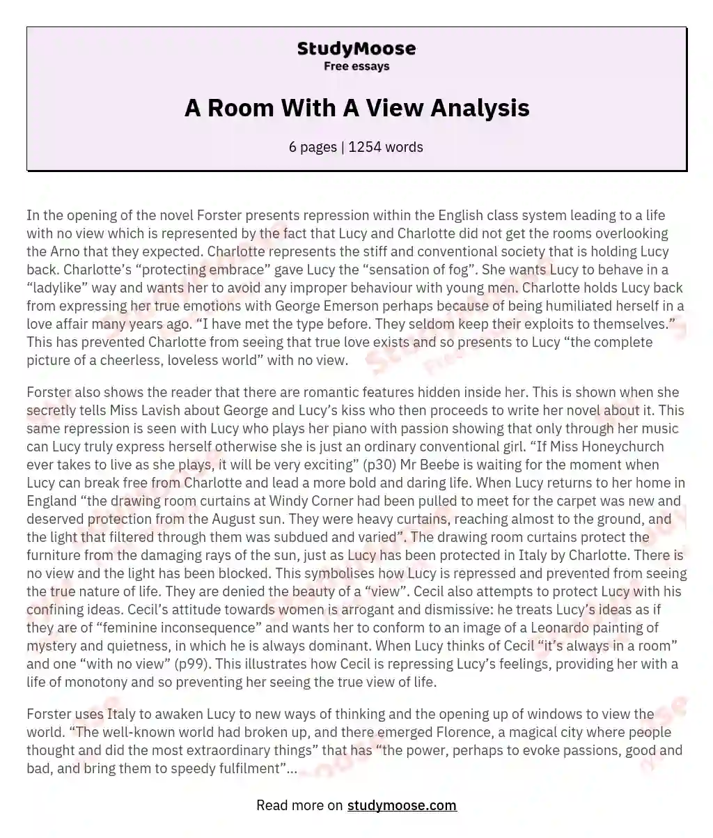 A Room With A View Analysis essay