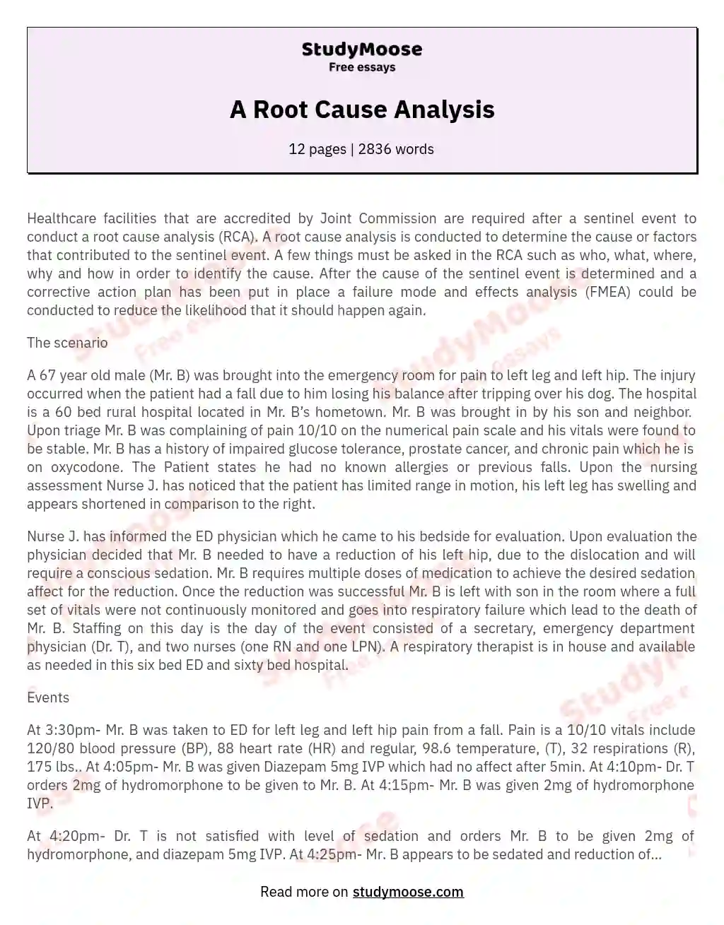 A Root Cause Analysis essay